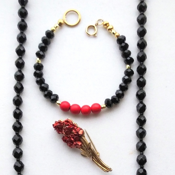 Jet Black long necklace jewlery Set - Picture 6 of 7